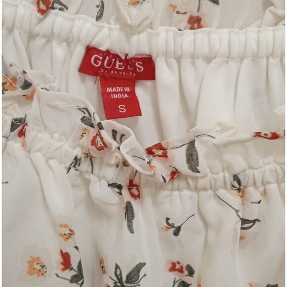Guess White Pink Floral Sheer Long Sleeve Off Shoulder Crop Boho Size Small LNC - Picture 5 of 6